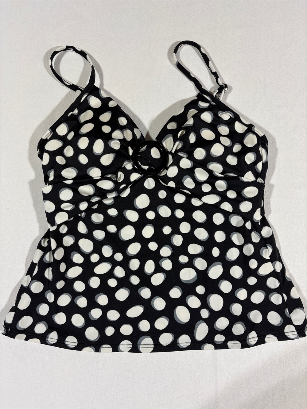 Caribbean Joe Black & White Polka Dot One-Piece Swimsuit Top size 12